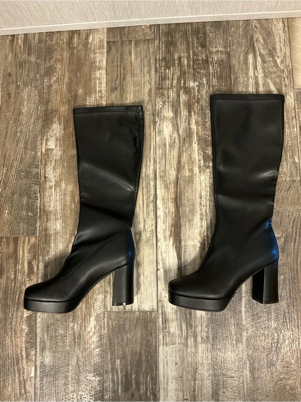 Women's Black Over-the-Knee Platform Block Heel Boots Size 42= US 9-9.5